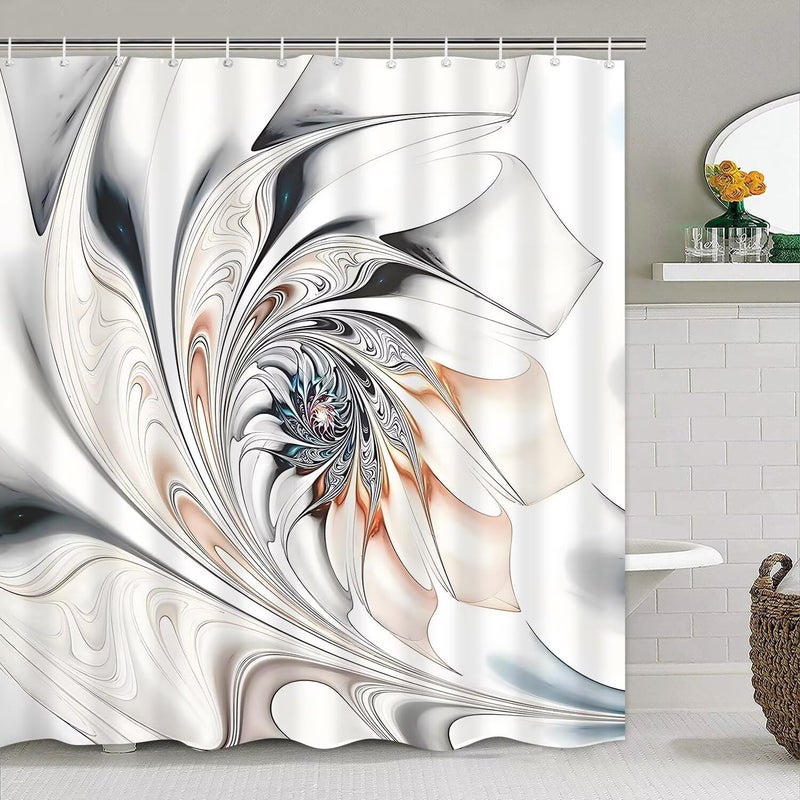 DDQQ 4Pcs Abstract Line Pattern Shower Curtain Sets, Bathroom Sets with Shower Curtain, Toilet Lid Rug, Bath Mat and Contour Mat, Shower Curtain with 12 Hooks for Bathroom Set Decor 72 x 72 Inch - Image 4